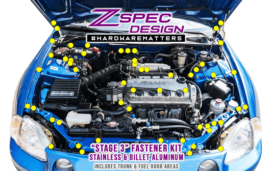 ZSPEC Stage-3 Dress Up Bolts® Fastener Kit for '97-99 Honda Civic/Del Sol 1.6L D-Series, Stainless & Billet - Howling Moto
