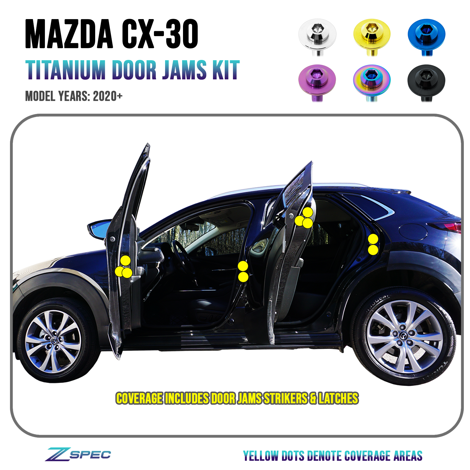 ZSPEC Door Jams Fastener Kit for the '20-24 Mazda CX-30, Titanium - Howling Moto