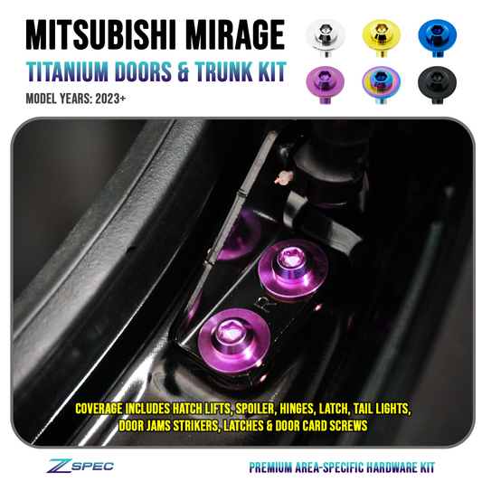 ZSPEC "Door Jams & Trunk-Area" Dress Up Bolts® Fastener Kit for '23+ Mitsubishi Mirage, Titanium - Howling Moto