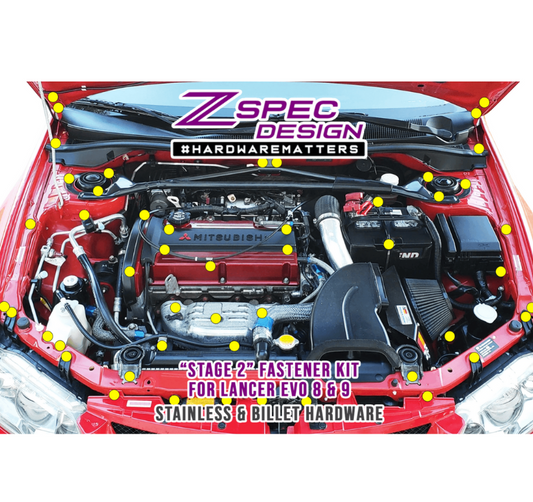 ZSPEC Stage-2 Dress Up Bolts® Fastener Kit for Mitsubishi EVO 8 & 9, Stainless & Billet - Howling Moto