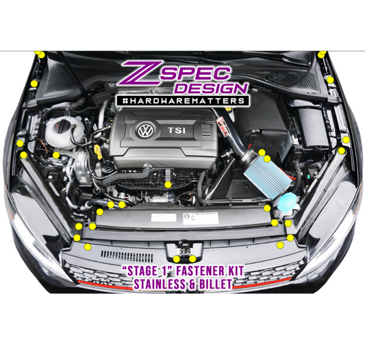 ZSPEC Stage-1 Dress Up Bolts® Fastener Kit for '15+ VW Golf GTI 2.0L MK7, Stainless & Billet - Howling Moto