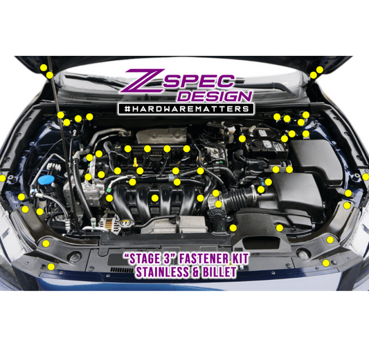 ZSPEC Stage-3 Dress Up Bolts® Fastener Kit for '14-17 Mazda3 2.0L, Stainless & Billet - Howling Moto