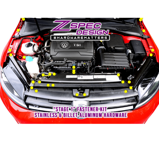 ZSPEC Stage-1 Dress Up Bolts® Fastener Kit for '15+ VW Golf R MK7, Stainless & Billet - Howling Moto
