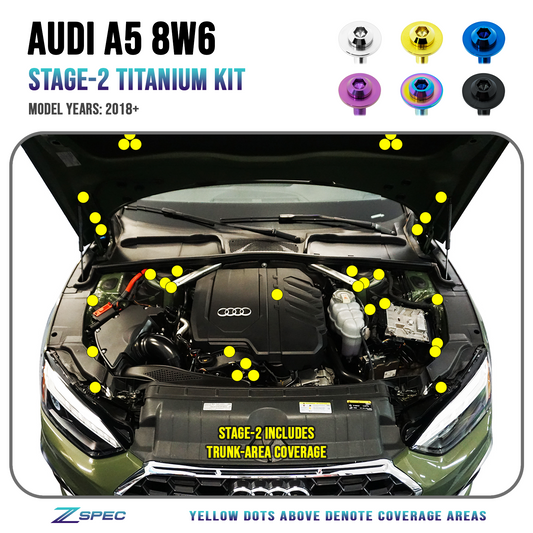 ZSPEC Stage-2 Dress Up Bolts® Fastener Kit for '18-23+ Audi A5 8W6 2.0L, Titanium - Howling Moto