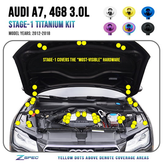 ZSPEC Stage-1 Dress Up Bolts® Fastener Kit for '12-18 Audi A7 4G8 3.0L, Titanium - Howling Moto