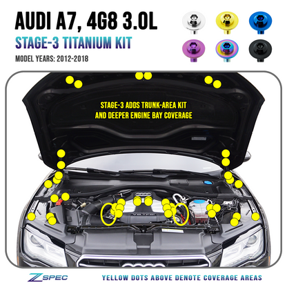 ZSPEC Stage-3 Dress Up Bolts® Fastener Kit for '12-18 Audi A7 4G8 3.0L, Titanium - Howling Moto