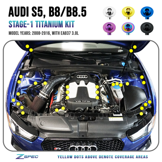 ZSPEC Stage-1 Dress Up Bolts® Fastener Kit for Audi S5 B8 EA837 3.0L, Titanium - Howling Moto