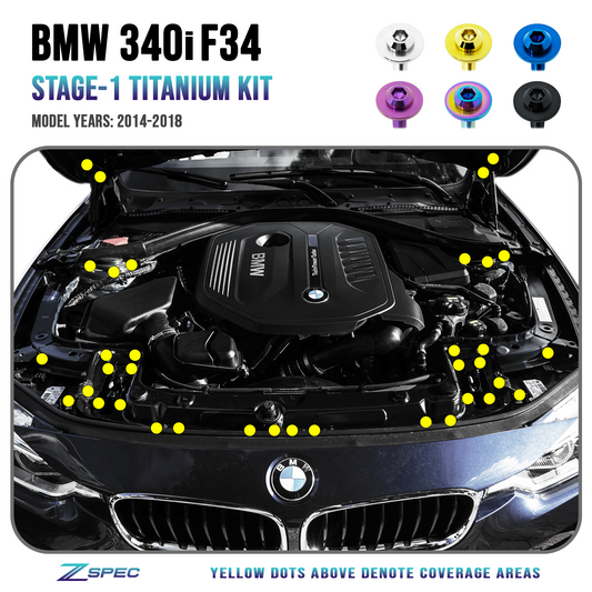ZSPEC Stage-1 Dress Up Bolts® Fastener Kit for '14-18 BMW 340i F34 3.0T, Titanium - Howling Moto