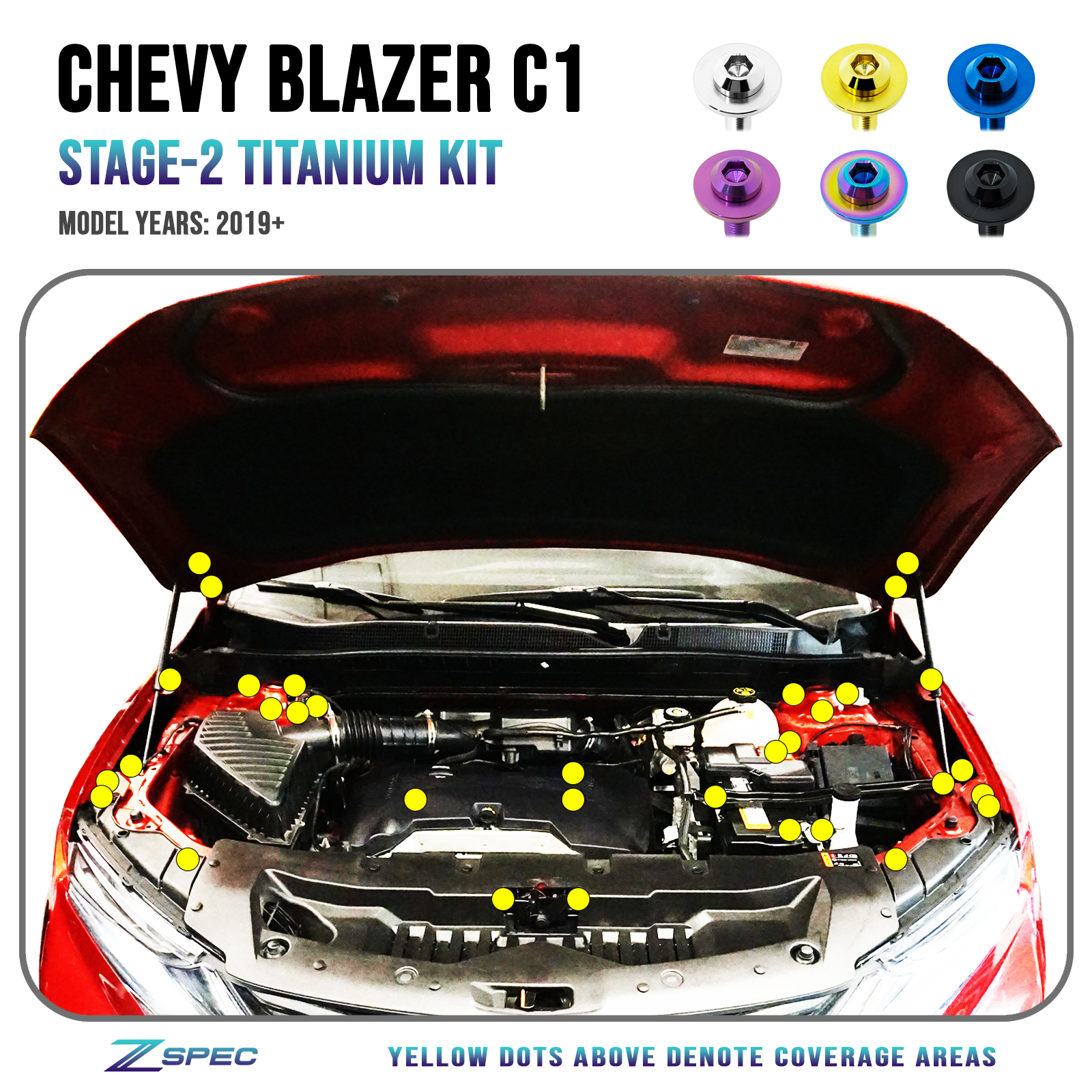 ZSPEC Stage-2 Dress Up Bolts® Fastener Kit for '19+ Chevy Blazer C1, Grade-5 Titanium - Howling Moto