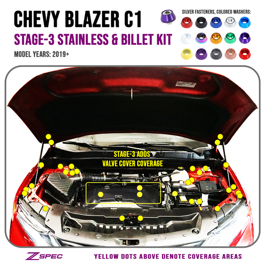 ZSPEC Stage-3 Dress Up Bolts® Fastener Kit for '19+ Chevy Blazer C1, Stainless & Billet - Howling Moto