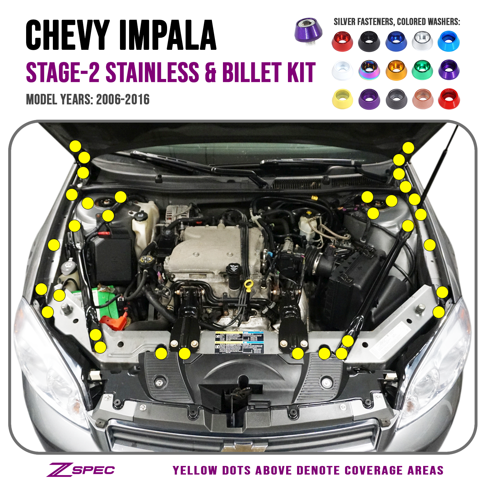 ZSPEC Stage-2 Dress Up Bolts® Fastener Kit for '14-18 BMW 340i F34 3.0T, Stainless & Billet - Howling Moto