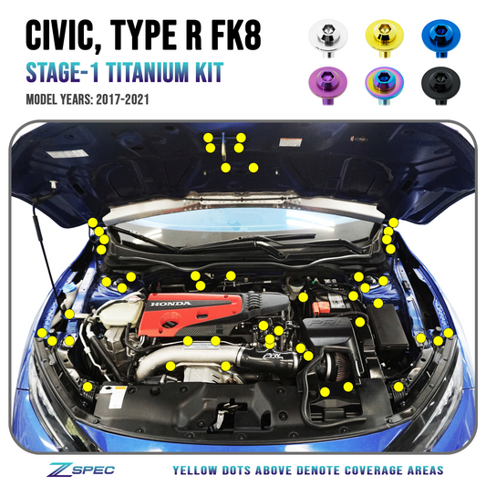 ZSPEC Stage-1 Dress Up Bolts® Fastener Kit for the Civic FK8 Type R, Titanium - Howling Moto