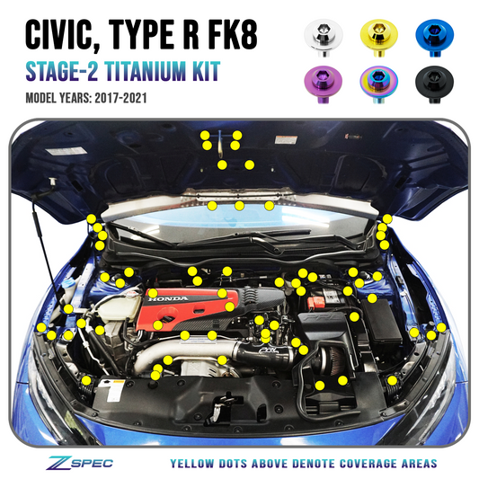 ZSPEC Stage-2 Dress Up Bolts® Fastener Kit for the Civic FK8 Type R, Titanium - Howling Moto