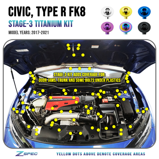 ZSPEC Stage-3 Dress Up Bolts® Fastener Kit for the Civic FK8 Type R, Titanium - Howling Moto