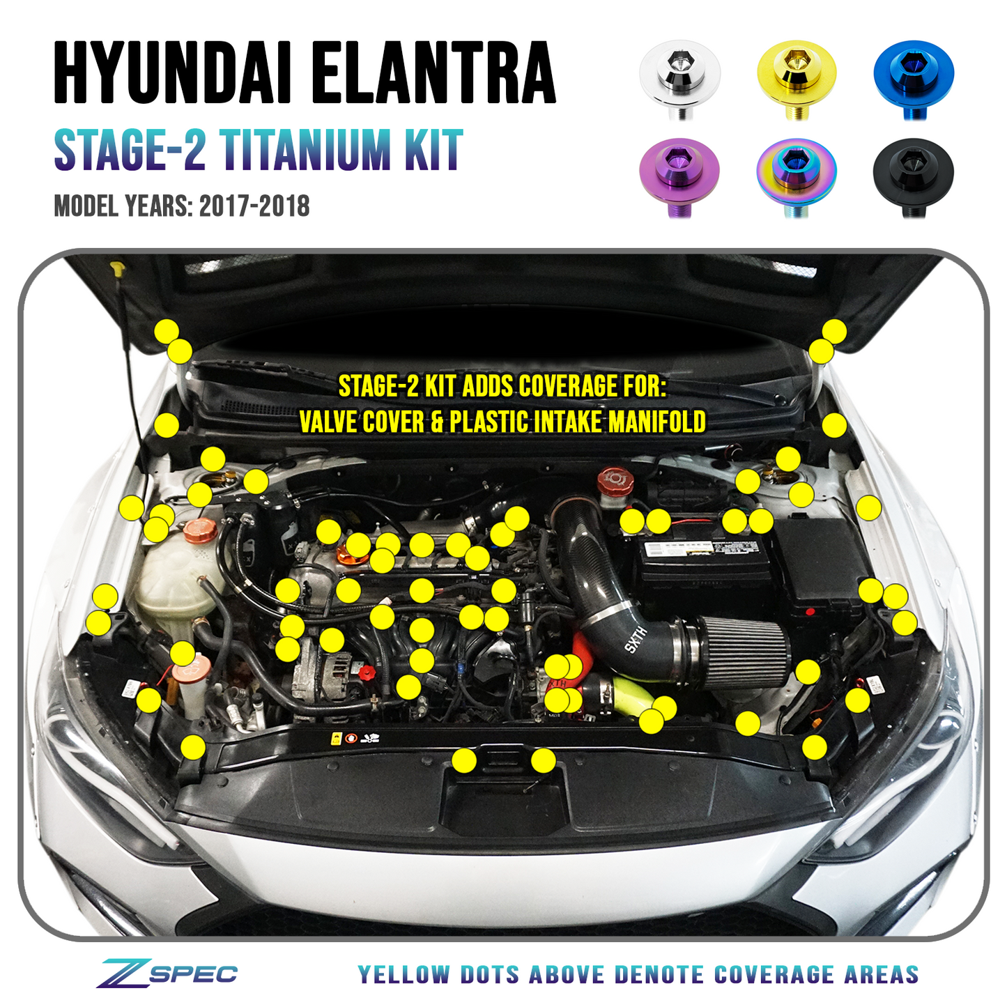 ZSPEC Stage-2 Dress Up Bolts® Fastener Kit for '17-18 Hyundai Elantra, Titanium - Howling Moto
