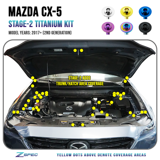 ZSPEC Stage-2 Dress Up Bolts® Fastener Kit for '17-23 Mazda CX-5, Titanium - Howling Moto