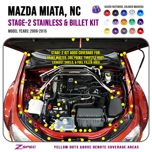ZSPEC Stage-2 Dress Up Bolts® Fastener Kit for Mazda Miata NC, Stainless & Billet - Howling Moto