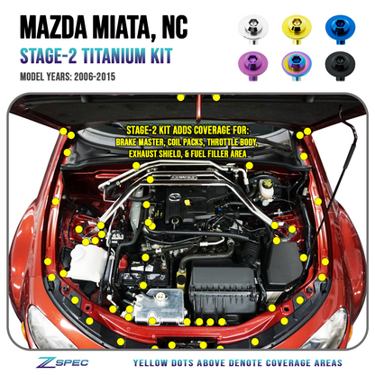 ZSPEC Stage-2 Dress Up Bolts® Fastener Kit for Mazda Miata NC, Titanium Hardware - Howling Moto