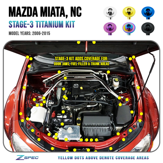 ZSPEC Stage-3 Dress Up Bolts® Fastener Kit for Mazda Miata NC, Titanium Hardware - Howling Moto