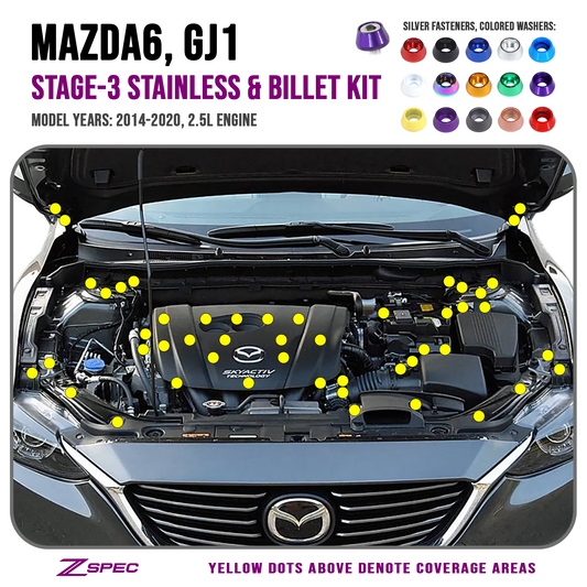 ZSPEC Stage-3 Dress Up Bolts® Fastener Kit for '14-20 Mazda6 2.5L, Stainless & Billet - Howling Moto
