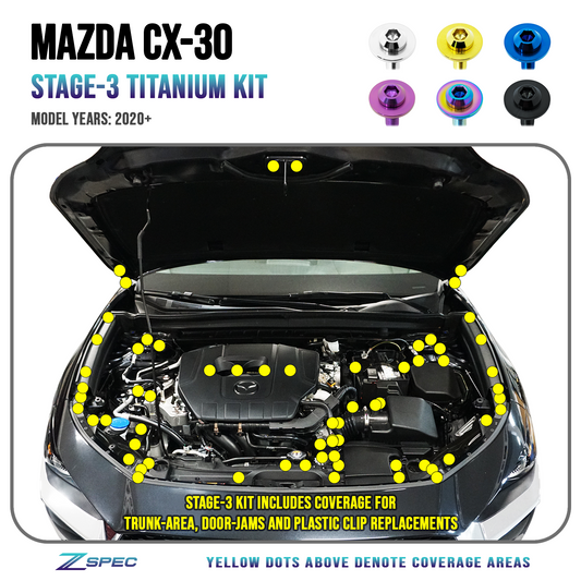 ZSPEC Stage-3 Dress Up Bolts® Fastener Kit for the '20-24 Mazda CX-30, Titanium - Howling Moto