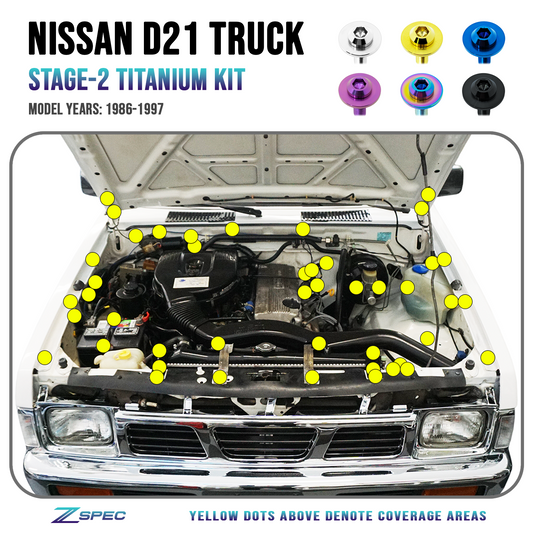ZSPEC Stage-2 Engine Bay Fastener Kit for Nissan Hardbody D21 Pickup Truck, Titanium - Howling Moto