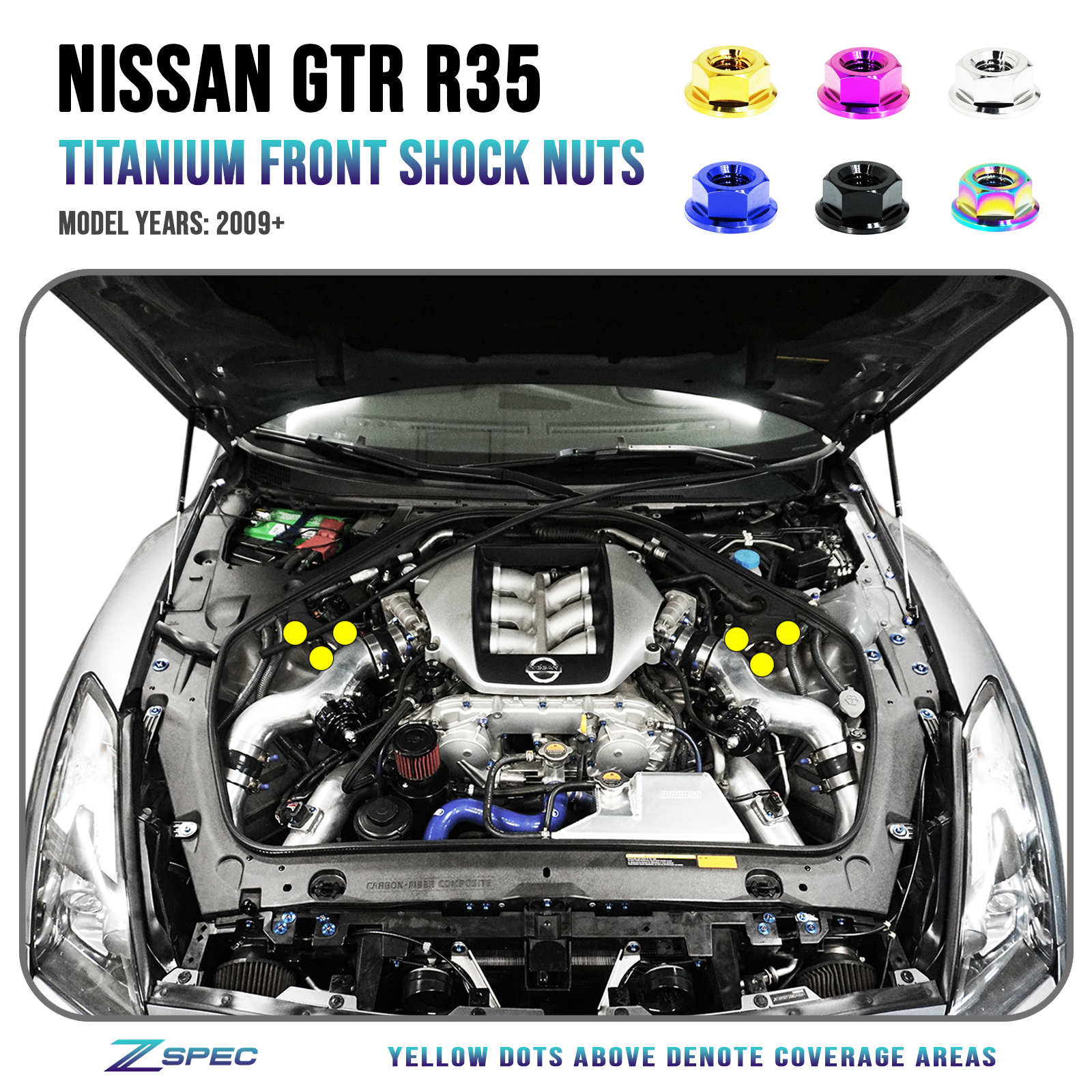 Front Shock Tower Nuts fits Nissan Skyline GT-R/GTR R35, Titanium GR5 - Howling Moto