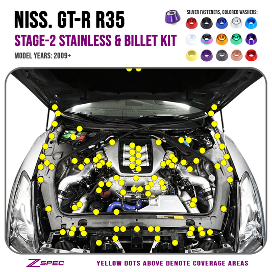 ZSPEC Stage-2 Dress Up Bolts® Fastener Kit for '09-23 Nissan GTR (R35), Stainless & Billet - Howling Moto