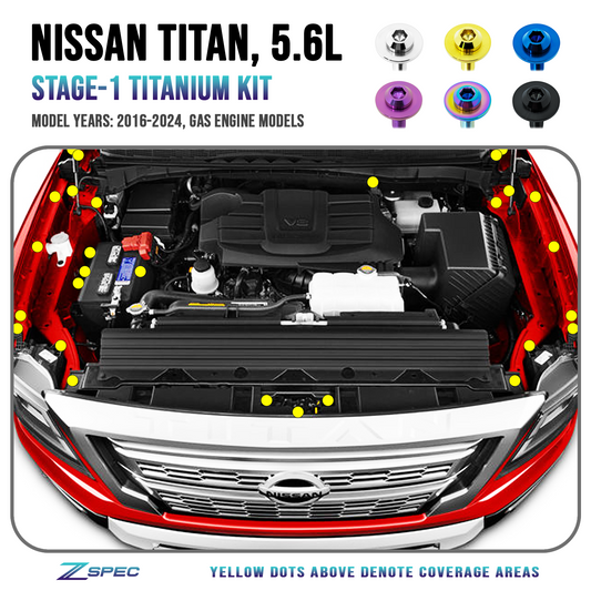 ZSPEC Stage-1 Engine Bay Fastener Kit for 16+ Nissan Titan 5.6L, Titanium - Howling Moto