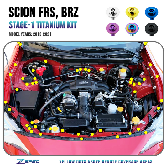 ZSPEC Stage-1 Dress Up Bolts® Fastener Kit for Scion FRS, Subaru BRZ, Toyota 86 '13-21, Titanium - Howling Moto