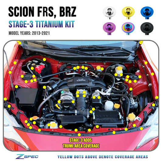 ZSPEC Stage-3 Dress Up Bolts® Fastener Kit for Scion FRS, Subaru BRZ, Toyota 86 '13-21, Titanium - Howling Moto
