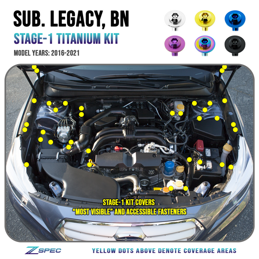 ZSPEC Stage-1 Dress Up Bolts® Fastener Kit for '16-21 Subaru Legacy 3.6L, Titanium - Howling Moto