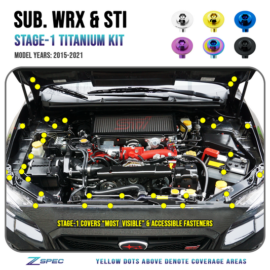 ZSPEC Stage-1 Dress Up Bolts® Fastener Kit for '15-21 Subaru WRX & STI, Grade-5 Titanium - Howling Moto