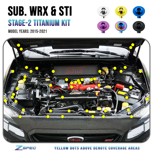 ZSPEC Stage-2 Dress Up Bolts® Fastener Kit for '15-21 Subaru WRX & STI, Grade-5 Titanium - Howling Moto