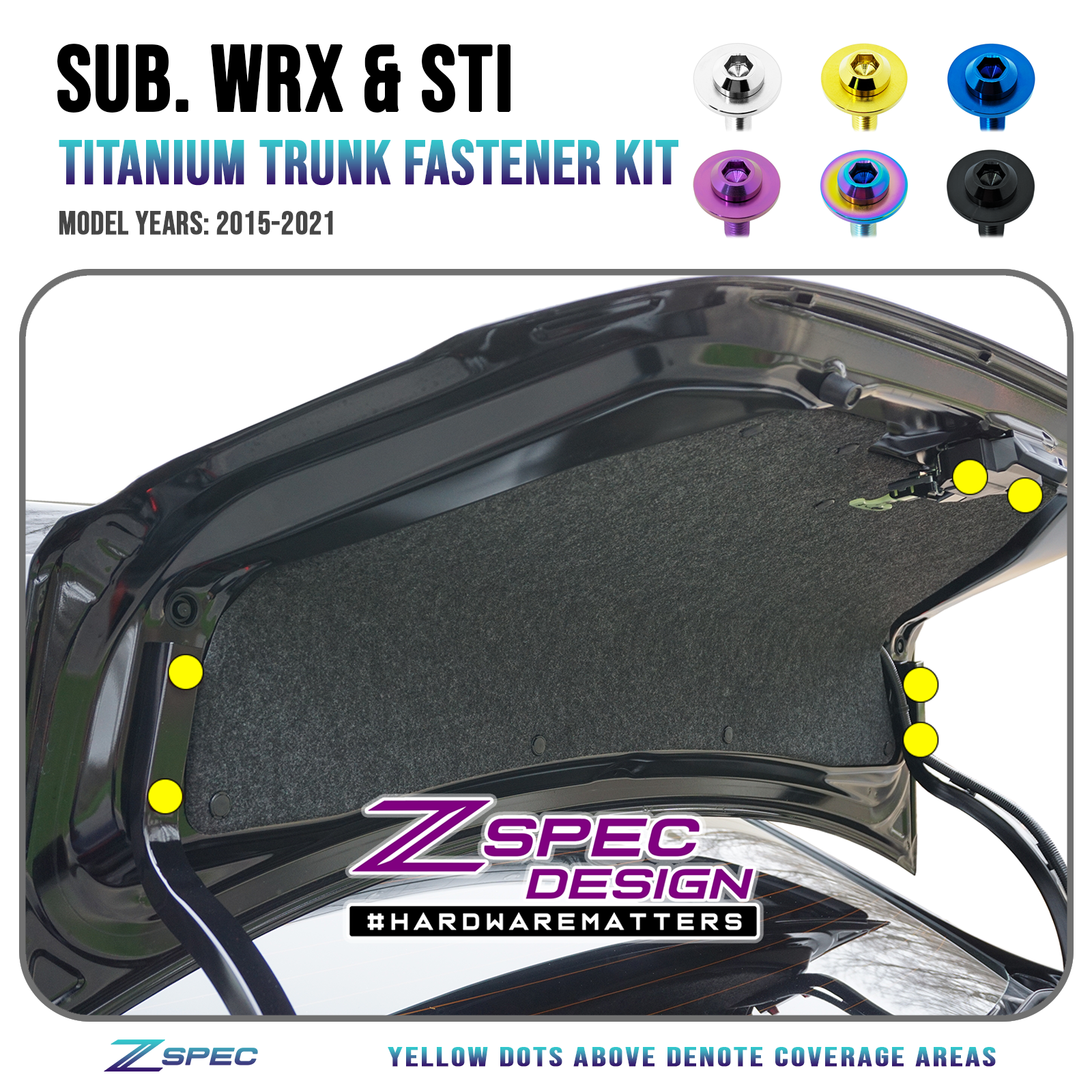 ZSPEC Trunk Dress Up Bolts® Fastener Kit for '15-21 Subaru WRX & STi, Titanium - Howling Moto