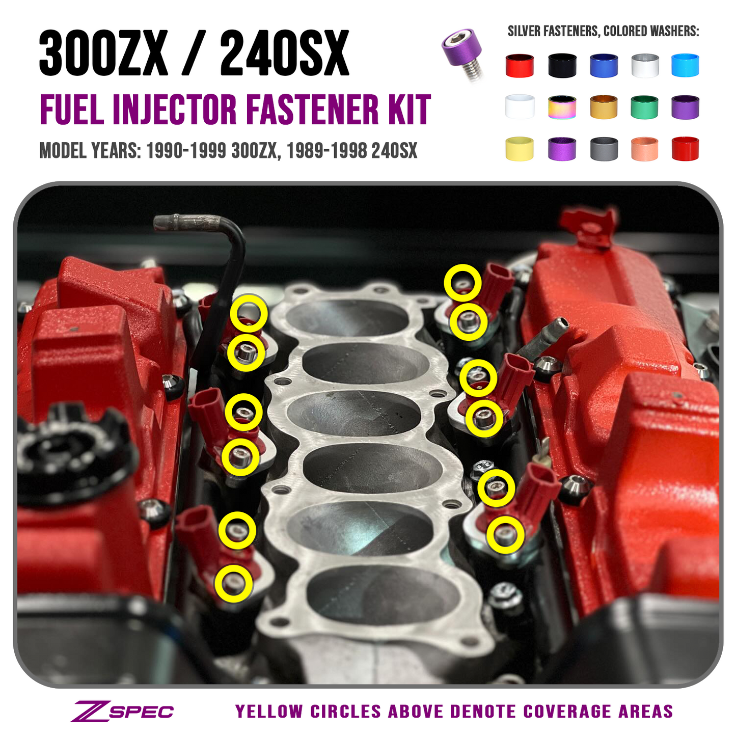 ZSPEC Fuel Injector Dress Up Bolts® Fastener Kit for Nissan 300zx & 240sx, Stainless & Billet Hardware - Howling Moto
