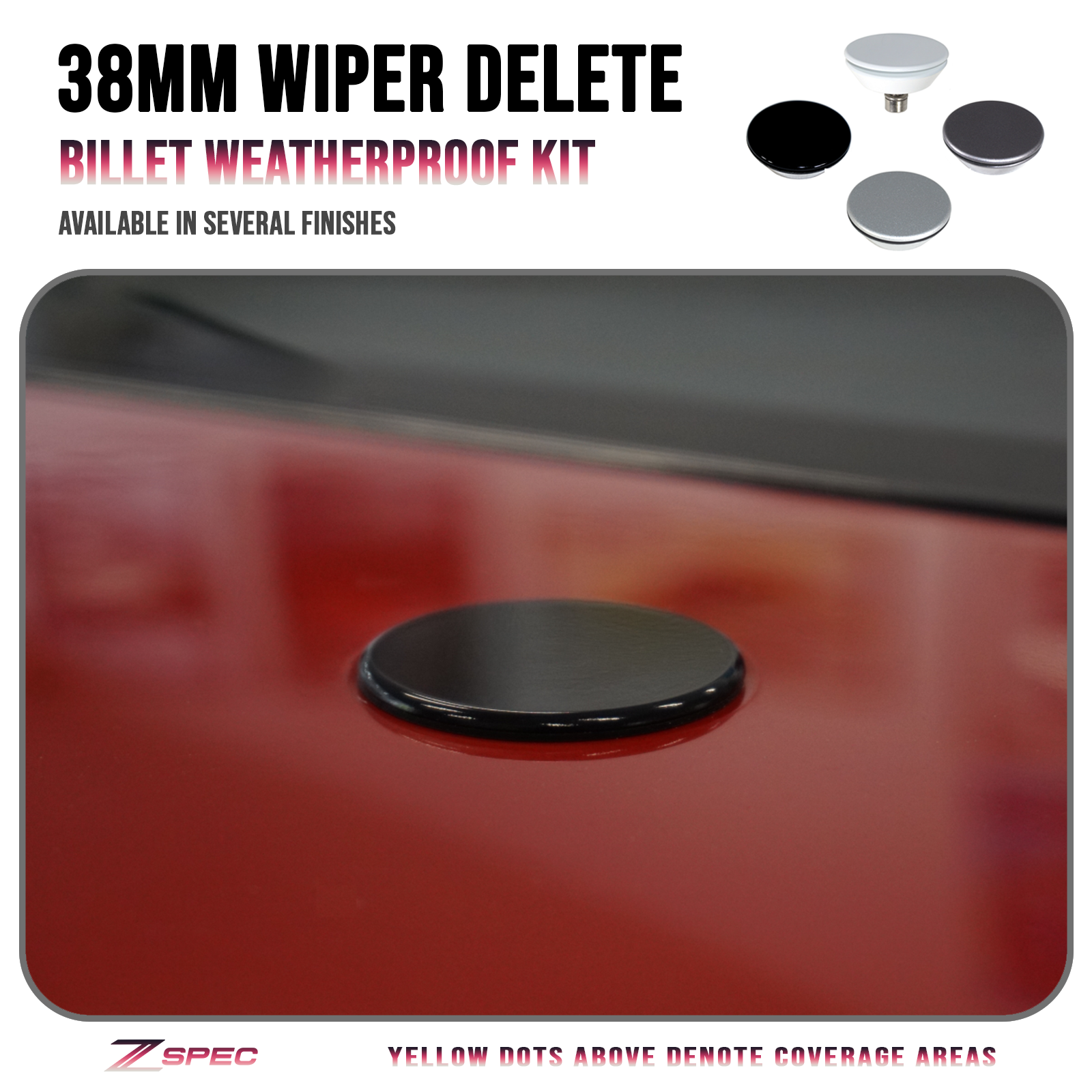 ZSPEC Rear Wiper Delete/Hole-Cap, 38mm Billet, Weatherproof, fits holes 16mm-30mm - Howling Moto