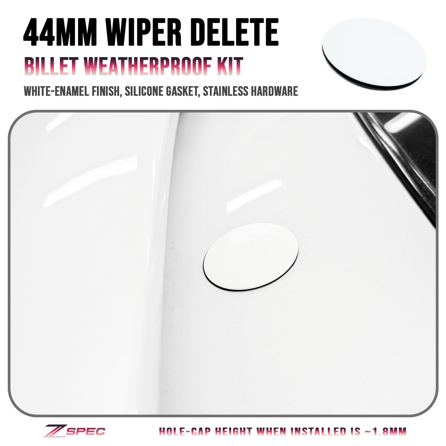 ZSPEC 44mm Rear Wiper Hole-Cover/Cap/Plug, Weatherproof, fits holes 16mm-30mm, White - Howling Moto