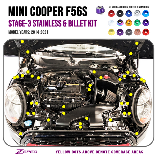 ZSPEC Stage-3 Dress Up Fastener Kit, '14-21 Mini Cooper S F56S, Stainless & Billet - Howling Moto