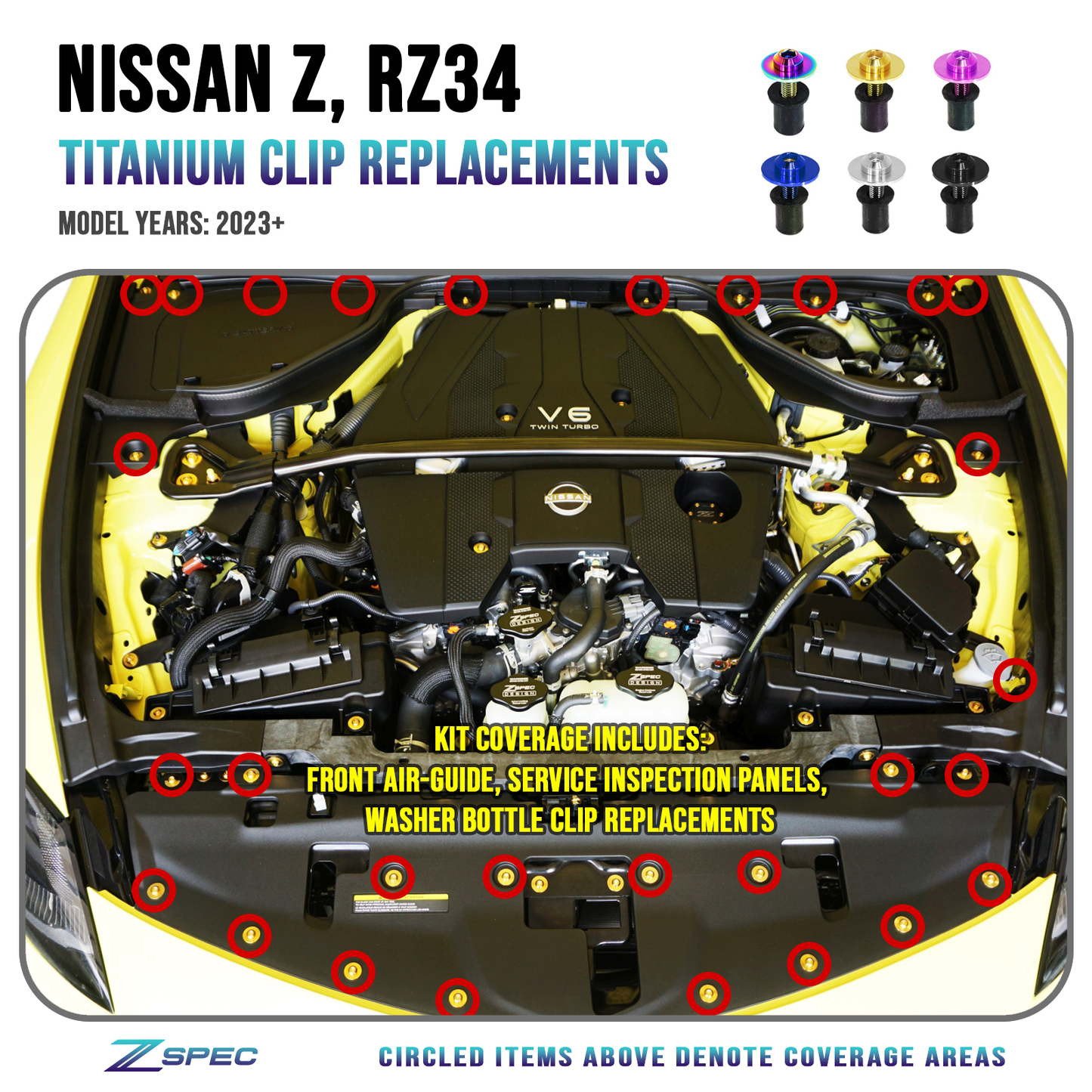 ZSPEC Plastic-Clips Replacement Kit for '23+ Nissan Z RZ34, Grade-5 Titanium - Howling Moto
