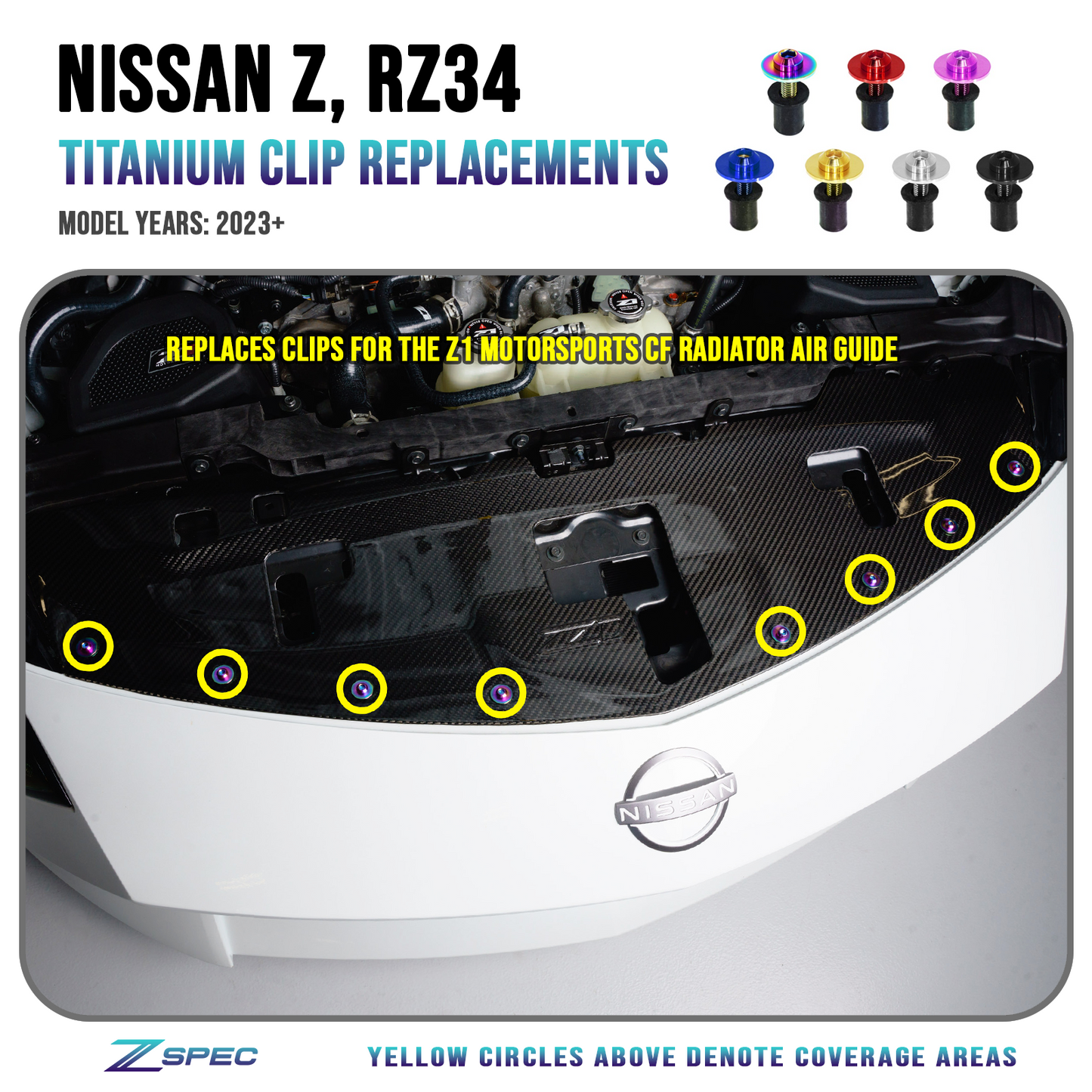 ZSPEC Plastic-Clips Replacements for Z1 Motorsports '23+ Nissan Z RZ34 Radiator Guide, Titanium - Howling Moto