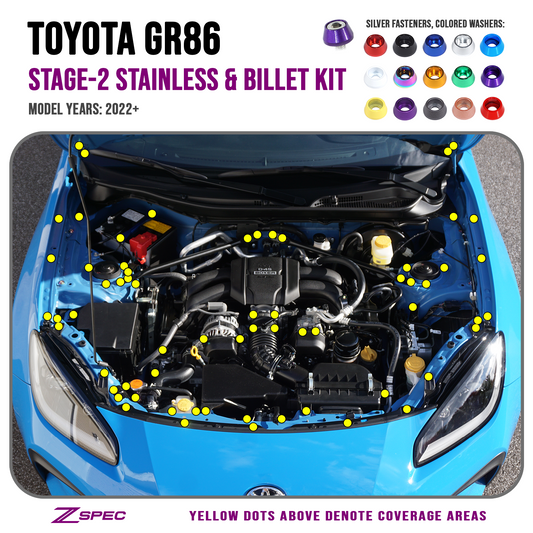 ZSPEC Stage-2 Dress Up Bolts® Fastener Kit for '22+ Toyota GR86 & Subaru BRZ, Stainless & Billet - Howling Moto