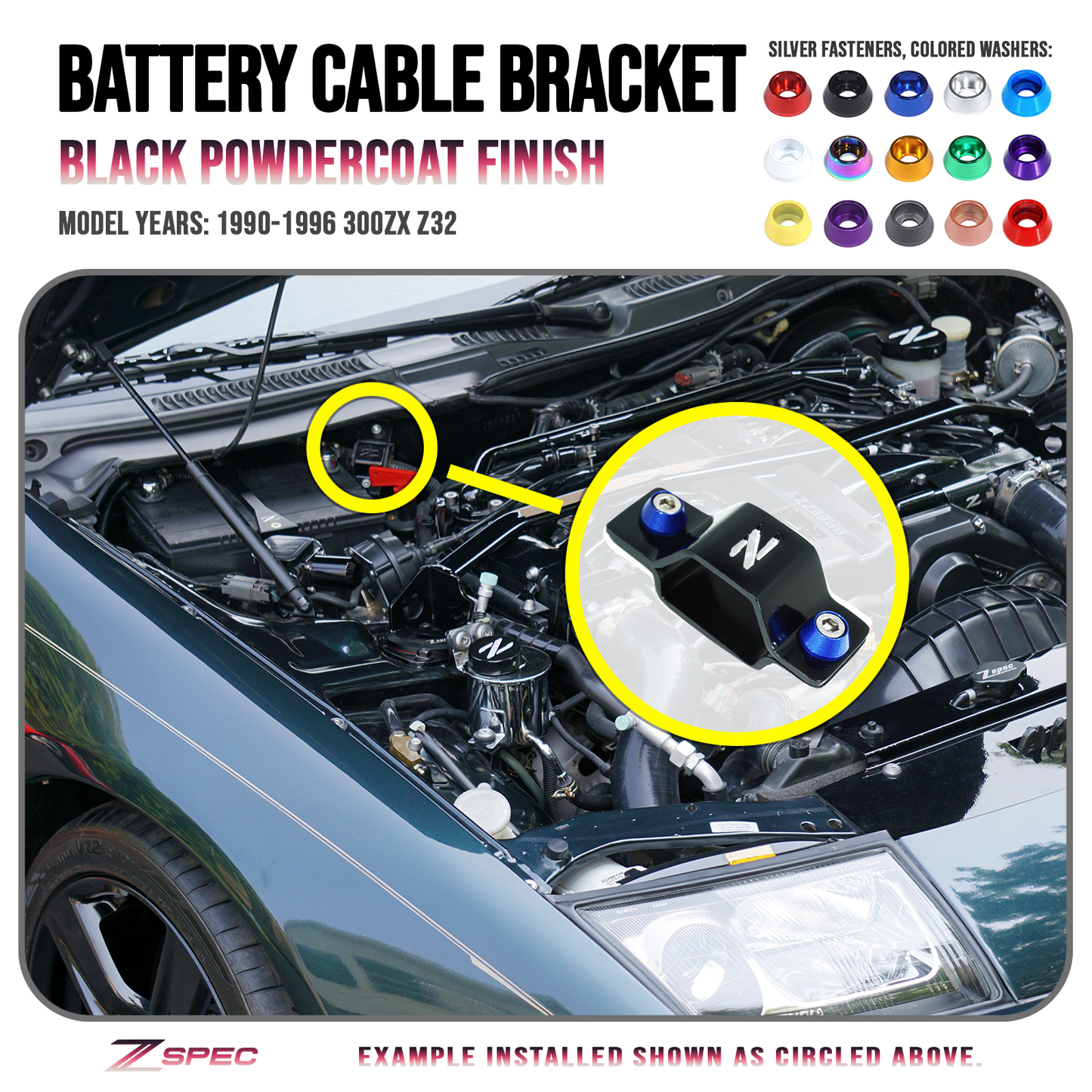 ZSPEC Battery Cable Bracket for '90-99 Nissan 300zx Z32, Black Powdercoat - Howling Moto
