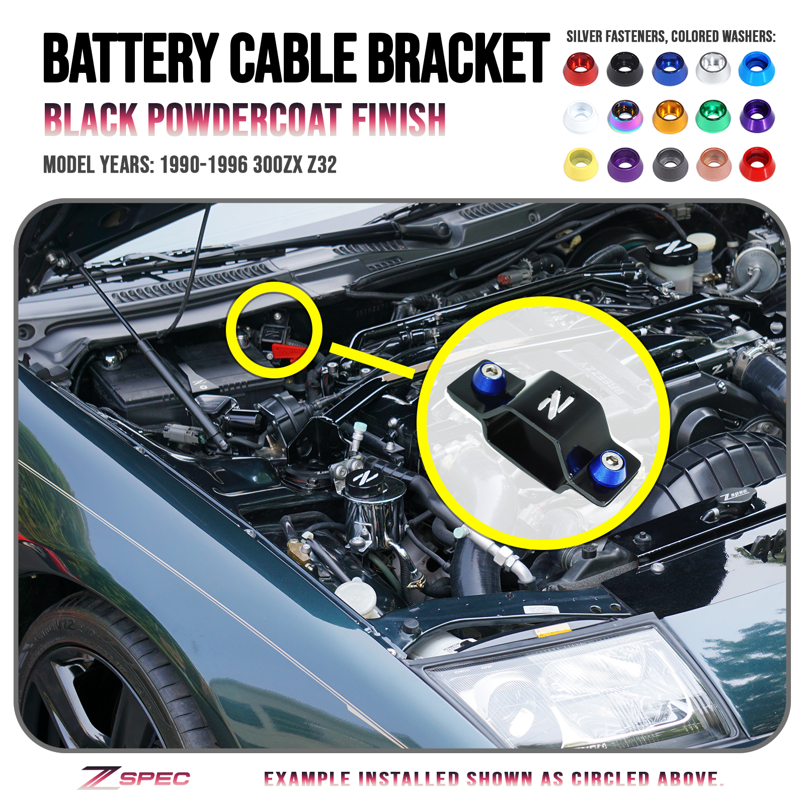 ZSPEC Battery Cable Bracket for '90-99 Nissan 300zx Z32, Black Powdercoat - Howling Moto