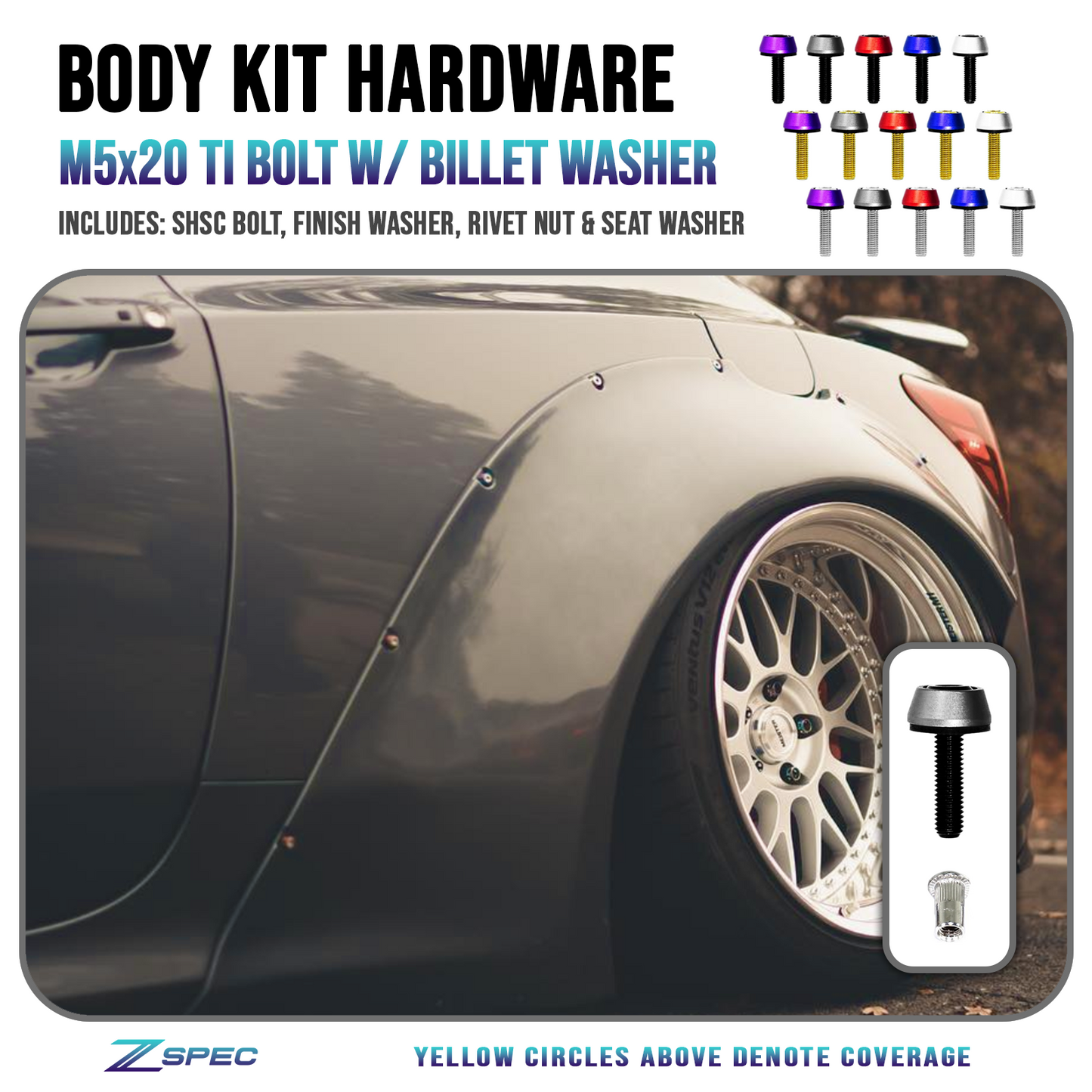 ZSPEC Body Kit Fastener, M5x20mm Titanium & Billet w/RIVET NUT, Per Each - Howling Moto