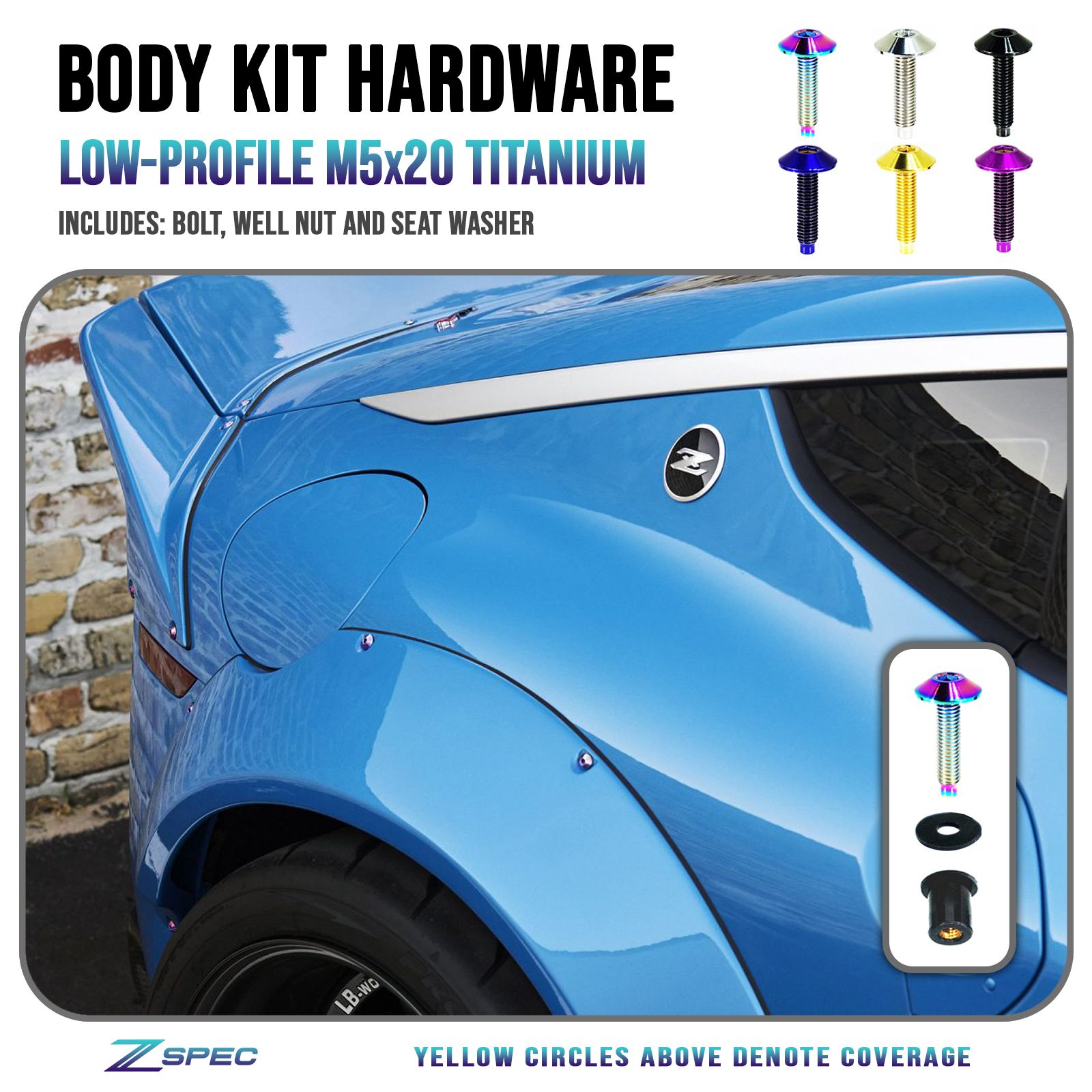ZSPEC Body Kit Fastener, Low-Profile M5x20mm Titanium w/Well Nut, Per Each - Howling Moto
