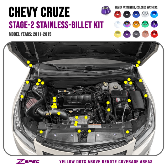 ZSPEC Stage-2 Dress Up Bolts® Fastener Kit for '11-15 Chevy Cruze  1.4L ECO Turbo Stainless & Billet - Howling Moto