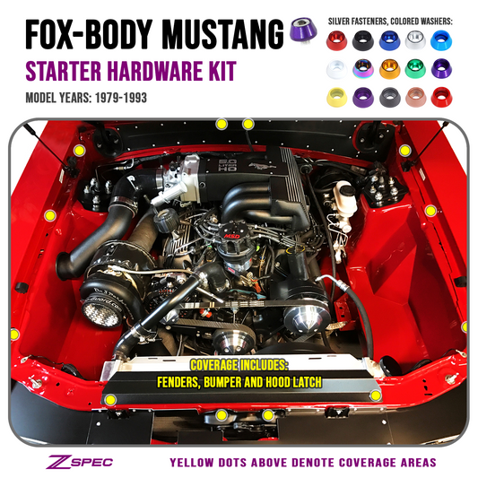 ZSPEC Fenders/Bumper/Hood Latch Kit, Mustang Fox-Body, Stainless & Billet - Howling Moto