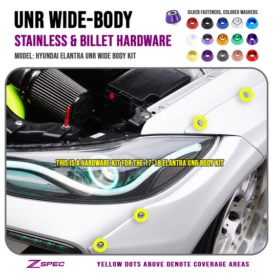 ZSPEC Body Kit Fastener Kit for the Hyundai Elantra UNR "Bolt-On" Body Kit, Stainless & Billet - Howling Moto