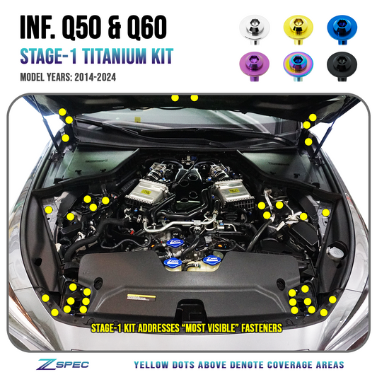 ZSPEC Stage-1 Dress Up Bolts® Fastener Kit for Infiniti Q50/Q60 w/VR30DDTT, Titanium - Howling Moto